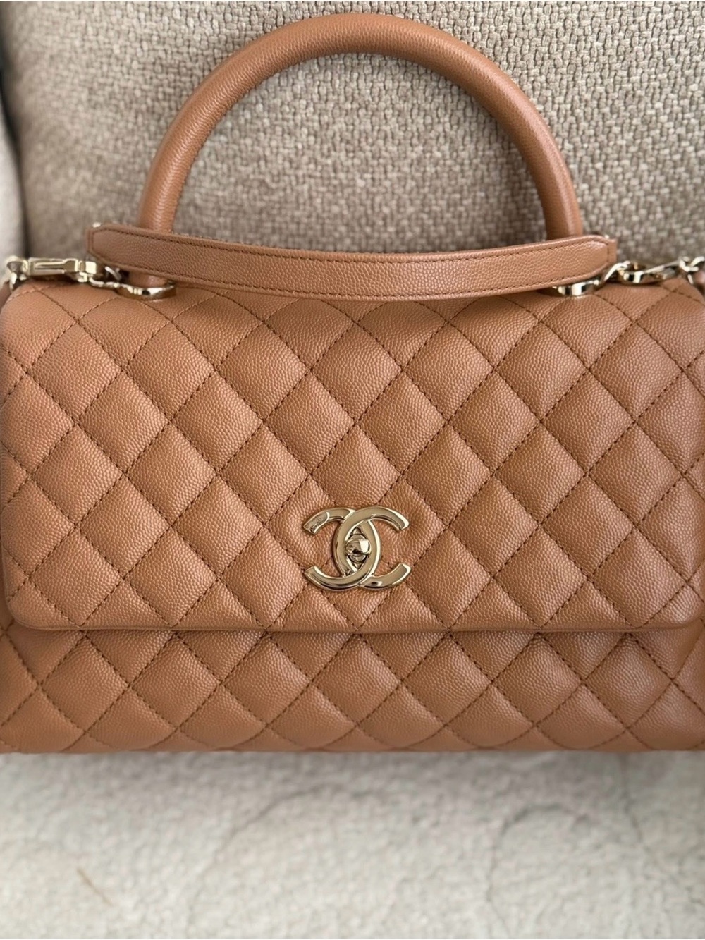 CHANEL Brown Quilted Coco Handle Top Handle Bag Chain Strap Dust Bag Auth Card - Picture 2 of 16